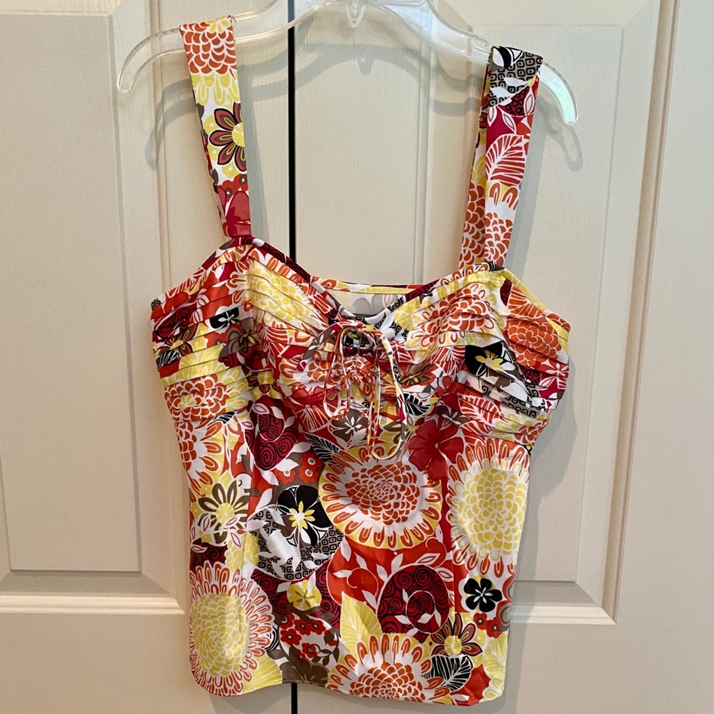 Ann Taylor floral tie neck shell / top / blouse